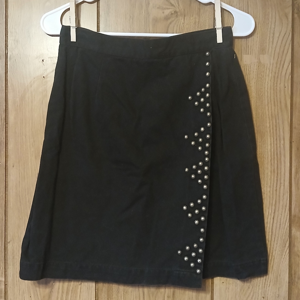 Vintage Black Studded Faux Wrap Skirt Womens size Small